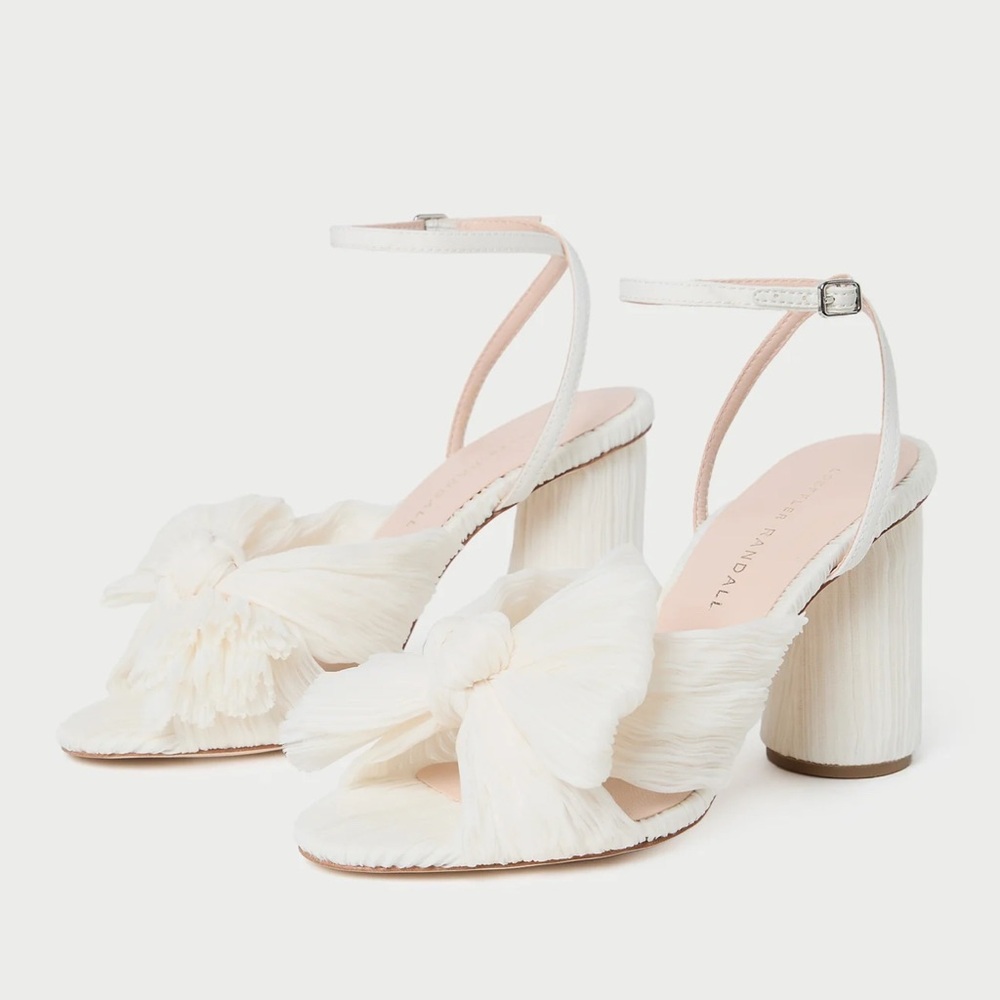 Loeffler Randall Camellia Pearl Pleated Bow Heel - Vegan Pearl